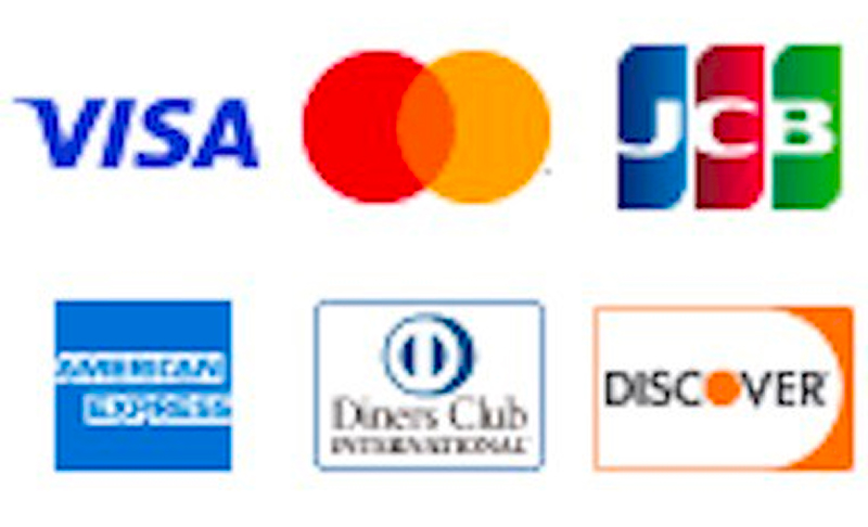 Visa、Mastercard、JCB、American Express、Diners Club、Discover